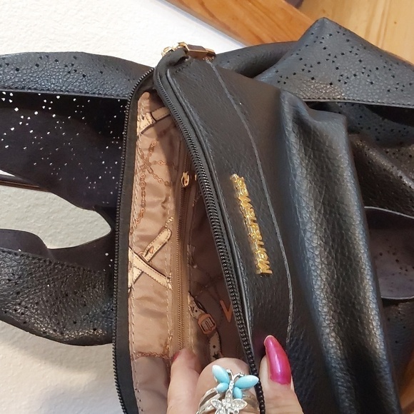 Montana West Black Faux Leather Perforated Large Sling Bag W/ POUCH New! - Picture 5 of 7